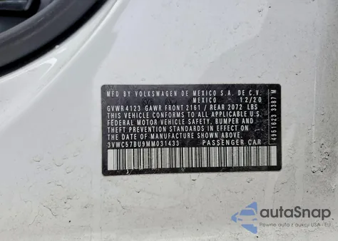 2021 Volkswagen Jetta S z USA, uszkodzony, nr VIN 3VWC57BU9MM031433